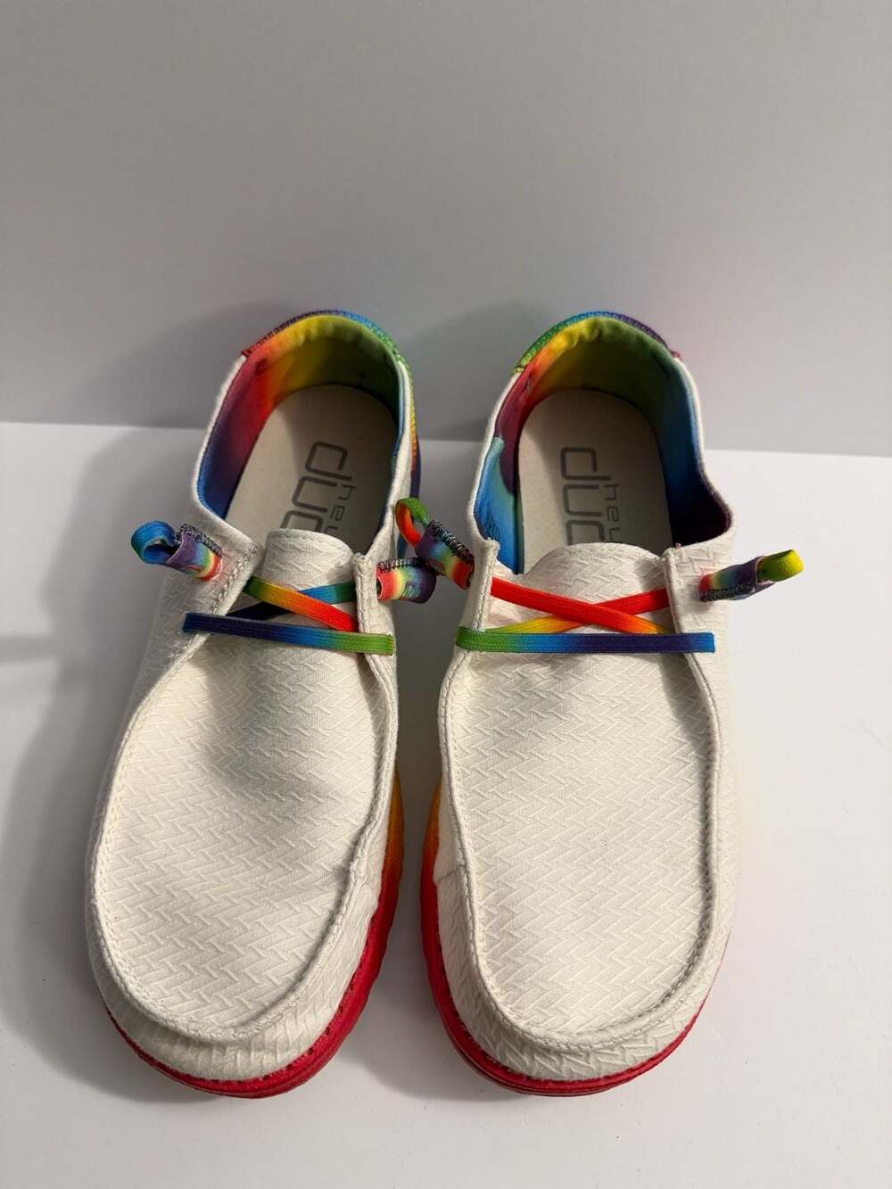 Hey Dude Wendy Pride Size 9 White Rainbow Slip On Shoes